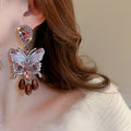 Faux Crystal Butterfly Tassel Drop Earrings, Statement Korean Vintage Light Luxury Ear Jewelry view 3