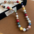 Dopamine Color Faux Pearl Sweater Necklace Korean Light Luxury Geometric Round Bead Choker view 3