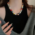 Dopamine Color Faux Pearl Sweater Necklace Korean Light Luxury Geometric Round Bead Choker view 4