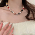 Dopamine Color Faux Pearl Sweater Necklace Korean Light Luxury Geometric Round Bead Choker view 2