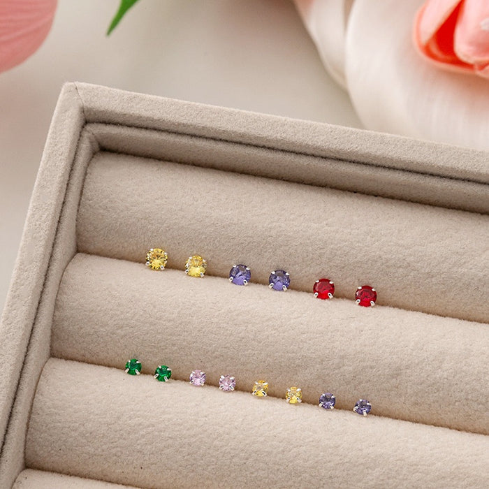 Elegant Minimalist Tiny Colorful Zircon Round Studs, Geometric Sweet Luxury Women's Fashion Earrings