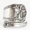 Dark Vintage Daisy Flower Open Ring For Women, Statement Adjustable Floral Fashion Finger Jewelry view 4