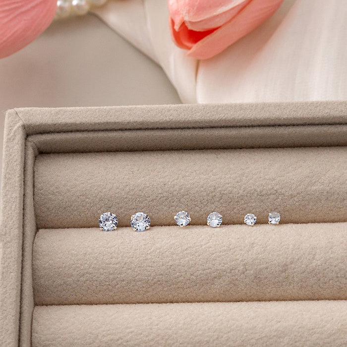 Minimalist Small Round Zircon Stud Set Elegant Luxury Geometric Tiny Sparkle Jewelry Earrings
