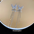 Light Luxury Zircon Butterfly Chain Tassel Clip-on Earrings Sweet No-Piercing Ear Cuffs view 2