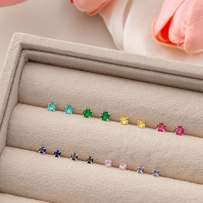 Light Luxury Minimalist Colorful Round Zircon Studs For Women Elegant Dainty Everyday Jewelry Earrings