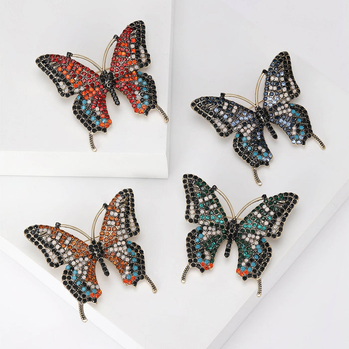 Alloy Rhinestone Butterfly Brooch With Multicolor Design For Apparel