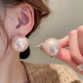 Light Luxury Oversized Round Faux Pearl Alloy Stud Earrings Korean Minimalist Fashion Jewelry view 3