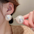 Light Luxury Oversized Round Faux Pearl Alloy Stud Earrings Korean Minimalist Fashion Jewelry view 2