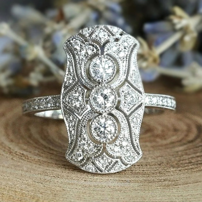 European Statement Ring With Vintage Palace Hollow Design, Royal Celebration Jewelry Ring