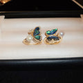 Gold Plated Zircon Butterfly Freshwater Pearl Abalone Shell Open Ring Light Luxury Jewelry view 4