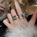 Gold Plated Zircon Butterfly Freshwater Pearl Abalone Shell Open Ring Light Luxury Jewelry view 3