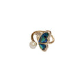 Gold Plated Zircon Butterfly Freshwater Pearl Abalone Shell Open Ring Light Luxury Jewelry view 5