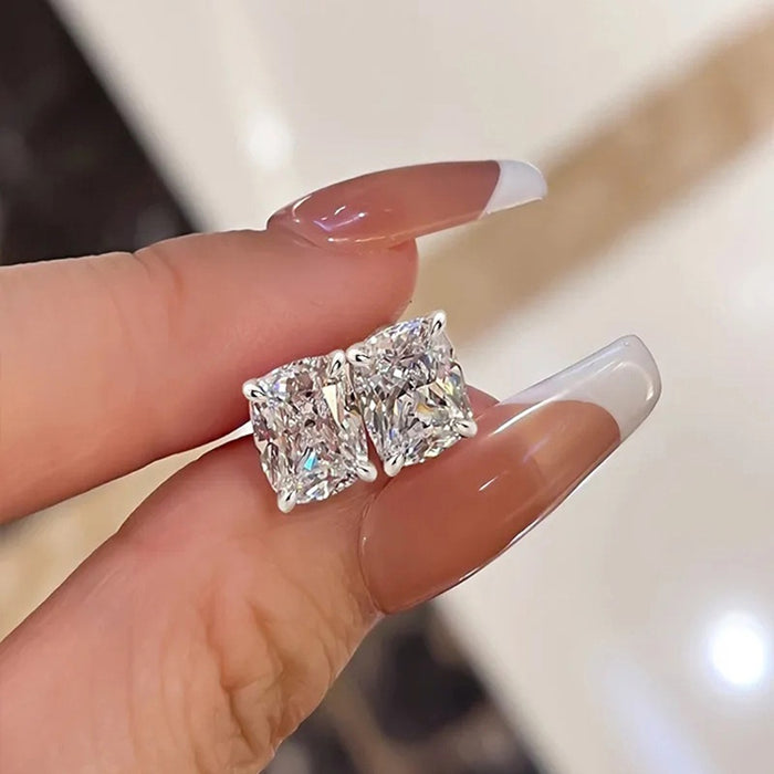 Sparkling Square Geometric Zircon Stud Earrings, Minimalist Versatile Fashion Jewelry For Women