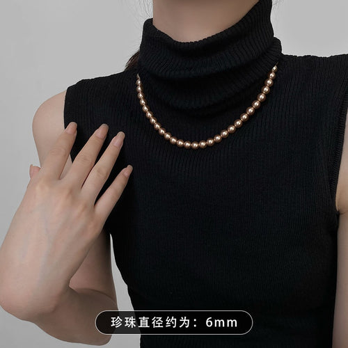 French Vintage Pearl Collarbone Necklace For Women Elegant Versatile Sweater Choker