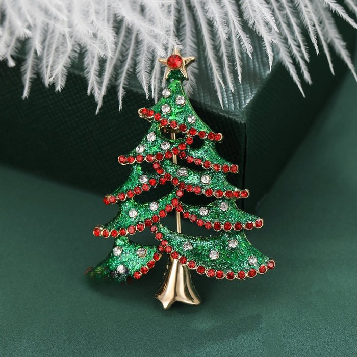 Alloy Hollow Rhinestone Christmas Tree Brooch Pin For Holiday Apparel