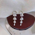 Sparkling Zircon Long Lily Of The Valley Earrings Elegant Bridal Fairy Dangle Earrings view 3