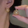 French Style Gold Metal Hollow Cradle Earrings, Tree Of Life Flower Basket Ear Cuffs For Women view 2