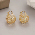 French Style Gold Metal Hollow Cradle Earrings, Tree Of Life Flower Basket Ear Cuffs For Women view 1