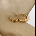 Gold Vintage C Shaped Stud Earrings For Women, Hong Kong Style Metallic Designer Ear Jewelry view 2
