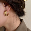 Gold Vintage C Shaped Stud Earrings For Women, Hong Kong Style Metallic Designer Ear Jewelry view 3