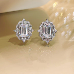 European American Floral Square Princess Stud Earrings Sparkling Sugar Cube Lace Ear Jewelry