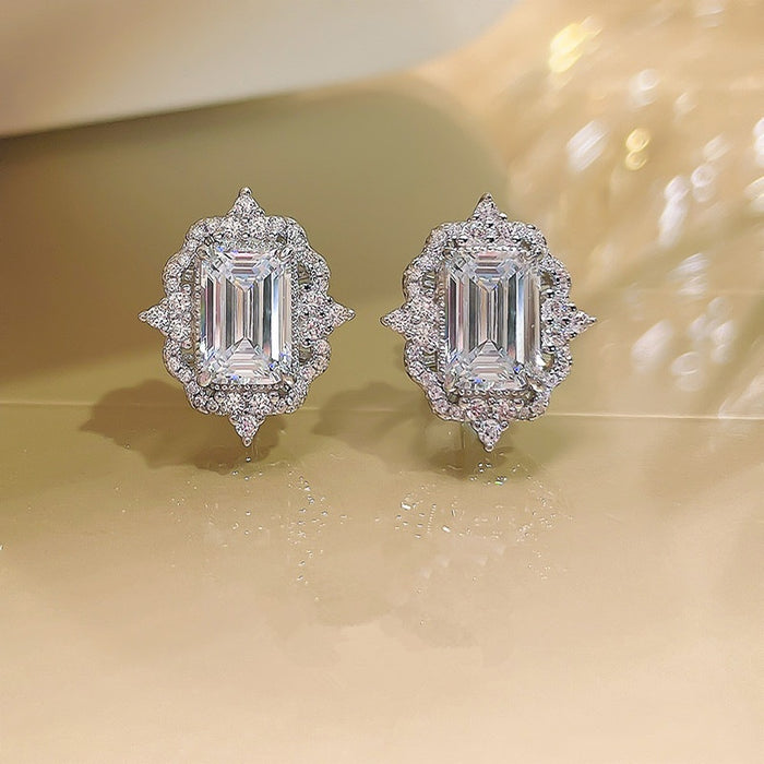 European American Floral Square Princess Stud Earrings Sparkling Sugar Cube Lace Ear Jewelry
