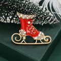 Enamel Alloy Rhinestone Ice Skate Brooch Pin For Christmas Suits view 2