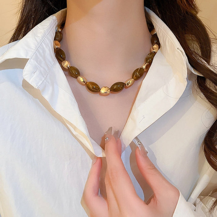 Maillard Style Resin Oval Geometric Sweater Necklace Elegant Versatile Fashion Jewelry For Women