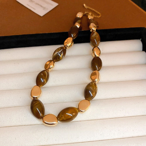 Maillard Style Resin Oval Geometric Sweater Necklace Elegant Versatile Fashion Jewelry For Women