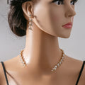 Luxury Vintage Pearl Drop Dangle With Rhinestone Leaf Alloy Bridal Banquet Jewelry Set Earrings view 1