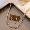 Luxury Vintage Pearl Drop Dangle With Rhinestone Leaf Alloy Bridal Banquet Jewelry Set Earrings view 3
