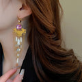 French Vintage Court Style Faux Pearl Rhinestone Long Tassel Teardrop Geometric Drop Earrings view 3