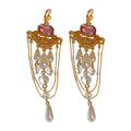 French Vintage Court Style Faux Pearl Rhinestone Long Tassel Teardrop Geometric Drop Earrings view 5