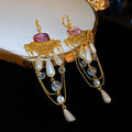 French Vintage Court Style Faux Pearl Rhinestone Long Tassel Teardrop Geometric Drop Earrings view 4