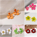 Elegant Enamel Flower Stud With Pearl Rhinestone Center Sweet Fresh Asymmetric Floral Silver Needle Earrings view 1
