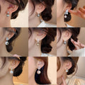 Copper Zircon Butterfly Pearl Stud Earrings French Vintage Light Luxury Geometric OL Style view 2
