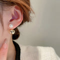 Gold Plated Silver Needle Faux Pearl Round Geometric Stud Earrings Minimalist Light Luxury Style view 4