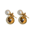 Gold Plated Silver Needle Faux Pearl Round Geometric Stud Earrings Minimalist Light Luxury Style view 5