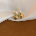 Gold Plated Silver Needle Faux Pearl Round Geometric Stud Earrings Minimalist Light Luxury Style view 3