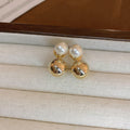 Gold Plated Silver Needle Faux Pearl Round Geometric Stud Earrings Minimalist Light Luxury Style view 1