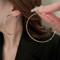 Shimmering Metal Round Hoop Earrings With Silver Posts, Minimalist European Style For Women view 4