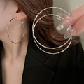 Shimmering Metal Round Hoop Earrings With Silver Posts, Minimalist European Style For Women view 2