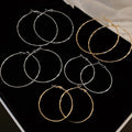 Shimmering Metal Round Hoop Earrings With Silver Posts, Minimalist European Style For Women view 3