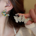 Alloy Silver Needle Sparkling Rhinestone Butterfly Waterdrop Stud Earrings For Women view 2