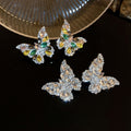 Alloy Silver Needle Sparkling Rhinestone Butterfly Waterdrop Stud Earrings For Women view 1