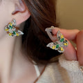 Alloy Silver Needle Sparkling Rhinestone Butterfly Waterdrop Stud Earrings For Women view 3