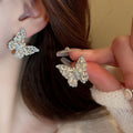 Alloy Silver Needle Sparkling Rhinestone Butterfly Waterdrop Stud Earrings For Women view 4