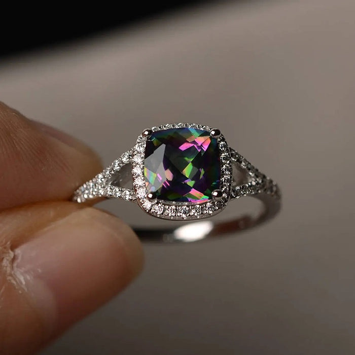 Fashion Luxury Simple Square Colorful Women's Ring, Elegant European American Statement Finger Jewelry