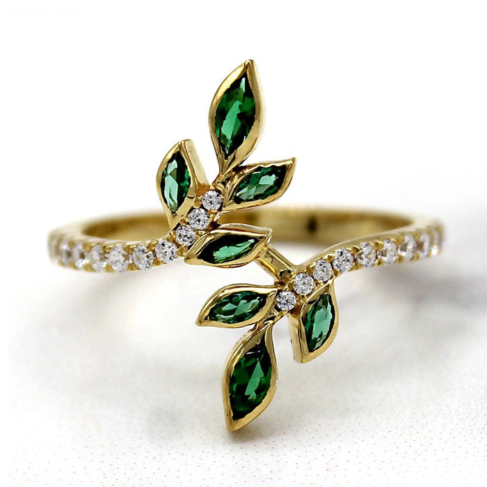 Forest Style Olive Branch Tender Leaf Ring Fresh European American Geometric Finger Jewelry