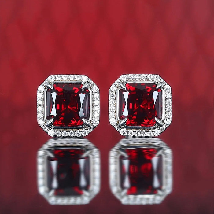 Classic Square Red Stud Earrings, Royal Noble Style Luxury Dress Accessory Earrings For Women